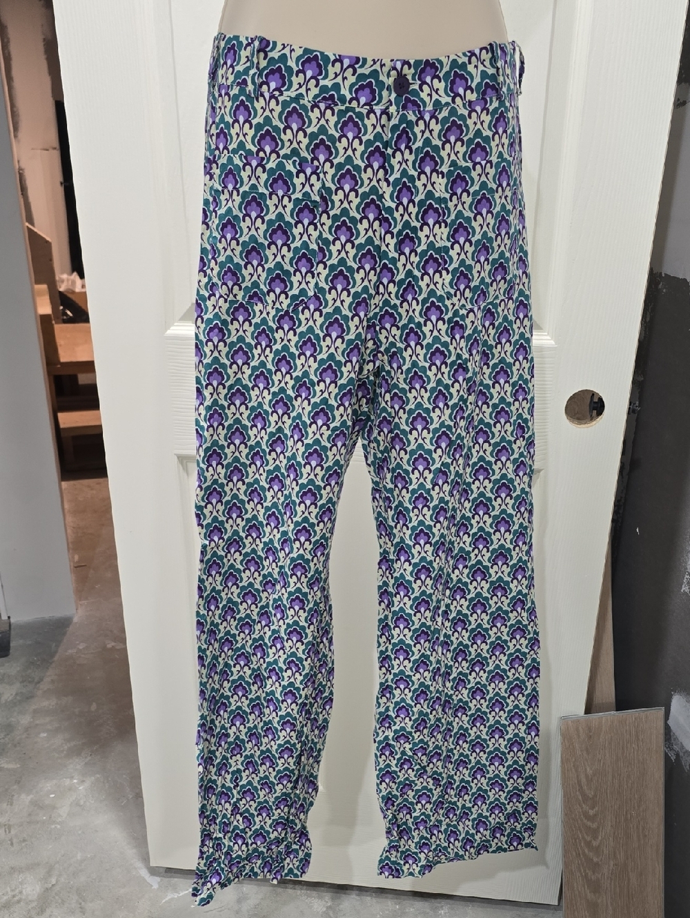 Zara Purple & Teal Wide-Leg Printed Pull-On Pants